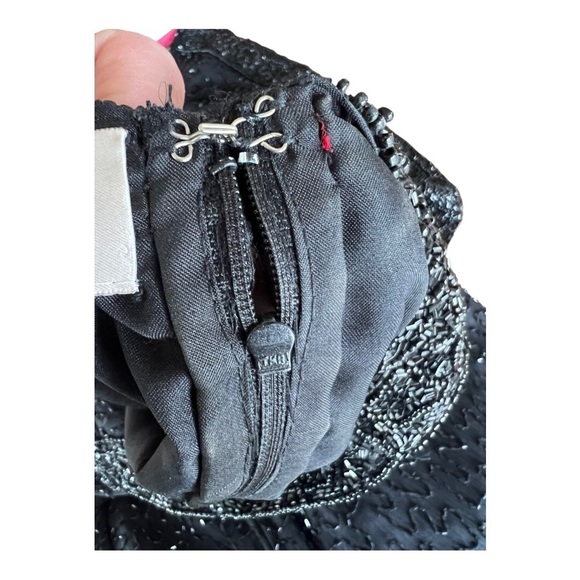 Laurence Kazar NY 100% Silk Shell Black Sequin  Beaded Cocktail Dress Size M - Picture 10 of 13